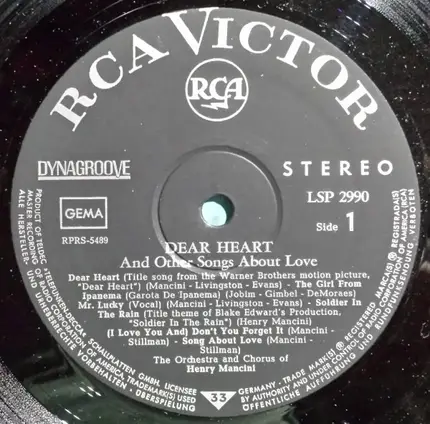 Henry Mancini And His Orchestra And Chorus - Dear Heart (And Other Songs About Love)