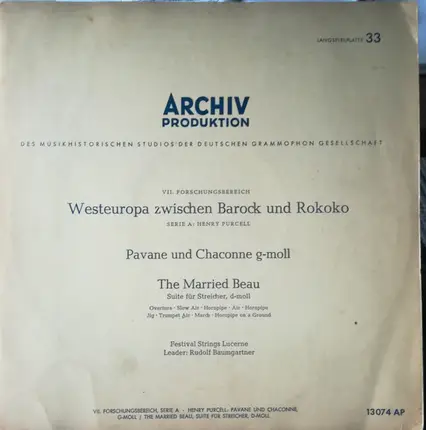 Purcell - Pavane Und Chaconne G-Moll / The Married Beau, Suite Für Streicher, D-Moll
