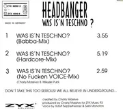 CD Single - Headbanger - Was Is'n Teschno?