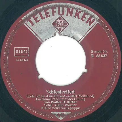 Heimatchor Leitung: Walter H. Bächer , Heinz Werner , Unknown Artist - Riesengebirglers Heimatlied / Schlesierlied