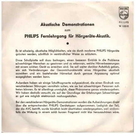 Heinz Piper - Akustische Demonstrationen zum Fernlehrgang für Hörgeräte-Akustik