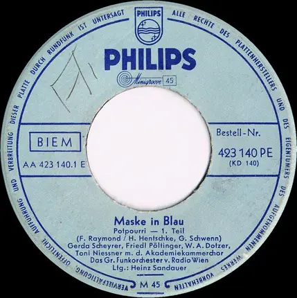 Heinz Sandauer / Gerda Scheyrer / Friedl Pöltinger / Walter-Anton Dotzer / Toni Niessner / Wiener A - Maske In Blau (Operetten-Querschnitt)