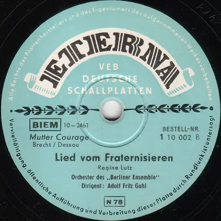 Helene Weigel / Regine Lutz - Mutter Courages Lied I / Lied Vom Fraternisieren