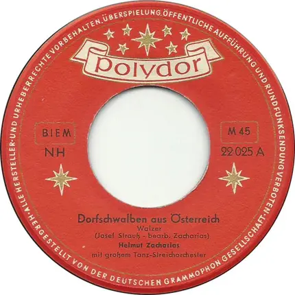 Helmut Zacharias Mit Großem Tanz- Streichorchester - Dorfschwalben Aus Österreich