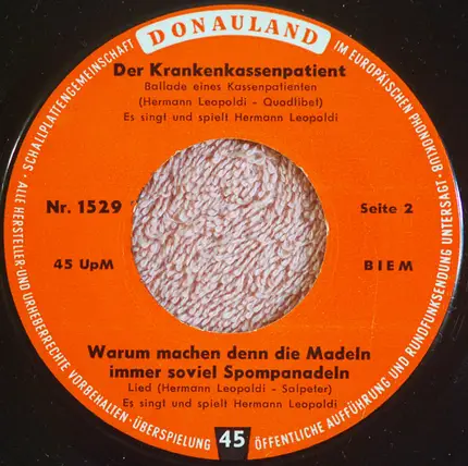 Hermann Leopoldi - Der Stille Zecher / Der Krankenkassenpatien (4 Songs)