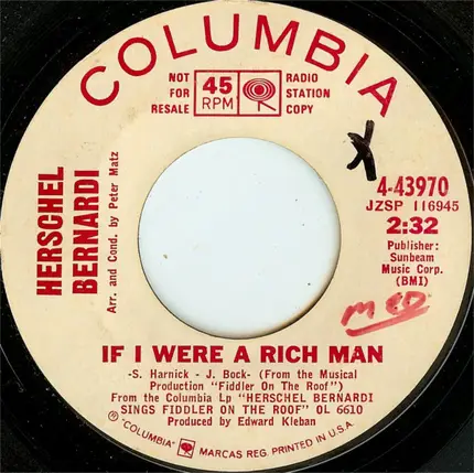Herschel Bernardi - If I Were A Rich Man / Miracle Of Miracles