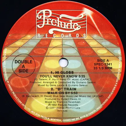 Hi Gloss / D-Train / Unlimited Touch / Gerald Mallory - You'll Never Know / Walk On By / I Hear Music In The Streets / Lay It Down On Me