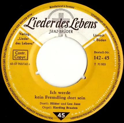 Hildor Janz , Leo Janz , Harding Braaten - Ich Werde Kein Fremdling Dort Sein