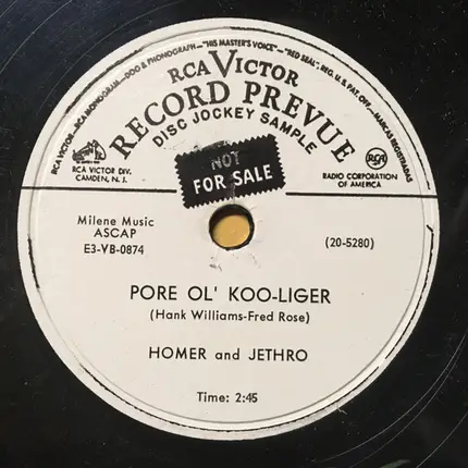 Homer And Jethro - That Hound Dog In The Window / Pore Ol' Koo-Liger