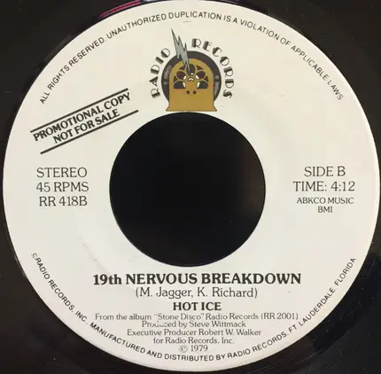 Hot Ice - Honky Tonk Woman / 19th Nervous Breakdown