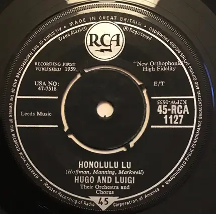 Hugo & Luigi Their Orchestra And Chorus - La Plume De Ma Tante / Honolulu Lu