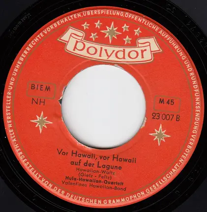 Hula Hawaiian Quartett , Valentinos Hawaiian-Band - Die Perle Auf Dem Meeresgrund / Vor Hawaii, Vor Hawaii Auf Der Lagune