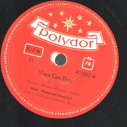 Hula Hawaiian Quartett Und Valentinos Hawaiian-Band - Vaya Con Dios / Königin Der Südsee