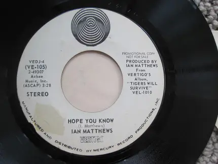 Iain Matthews - Tigers Will Survive / Hope You Know