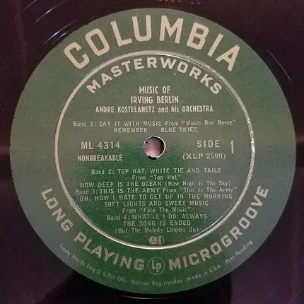 Irving Berlin , André Kostelanetz And His Orchestra - Music Of Irving Berlin