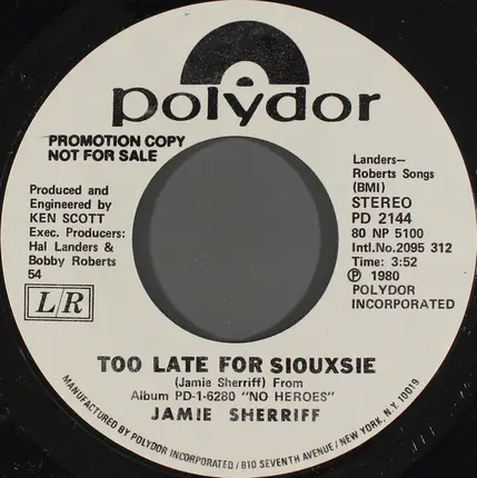 Jamie Sherriff - Too Late For Siouxsie