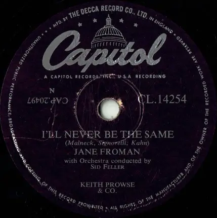 Jane Froman - I Wonder / I'll Never Be The Same
