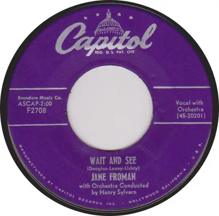 Jane Froman - It's All In Your Heart / Wait And See
