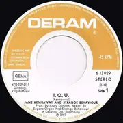 7inch Vinyl Single - Jane Kennaway & Strange Behaviour - Iou