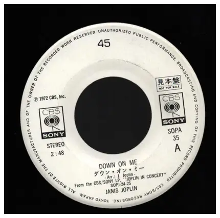 Janis Joplin - Down On Me / Bye, Bye Baby