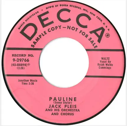 Jack Pleis And His Orchestra , Bonnie Lake And Her Beaus - The Trouble With Harry / Pauline
