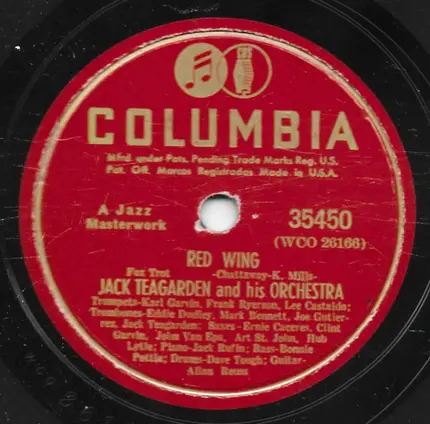 Jack Teagarden And His Orchestra - Somewhere A Voice Is Calling / Red Wing