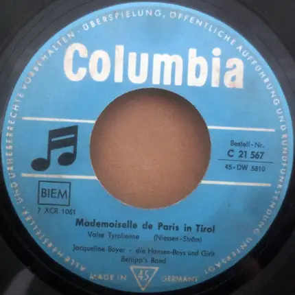 Jacqueline Boyer - Mademoiselle De Paris In Tirol / Ich Sag: Oui Oui Oui (Ca Va Ca Va)
