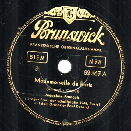 Jacqueline François Mit Dem Paul Durand Et Son Orchestre - Mademoiselle De Paris / La Seine