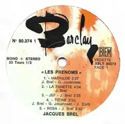 LP - Jacques Brel - Les Prénoms - Gatefold