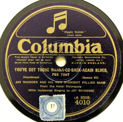 Jay Whidden And His New Midnight Follies Band - My Irish Home Sweet Home / You've Got Those Wanna-Go-Back-Again Blues