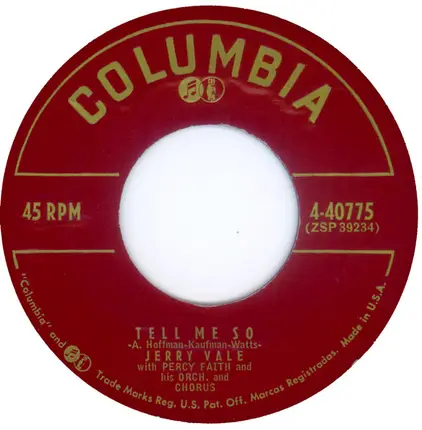 Jerry Vale With Percy Faith And His Orchestra And Chorus - Mother Mine / Tell Me So