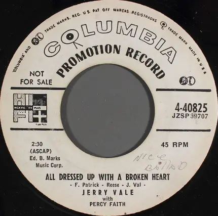 Jerry Vale With Percy Faith - It Looks Like Love / All Dressed Up With A Broken Heart