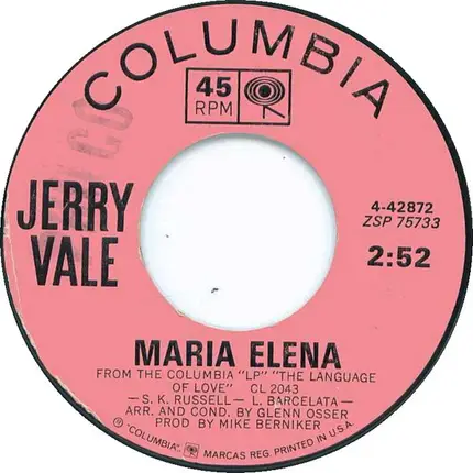 Jerry Vale - Mala Femmina / Maria Elena