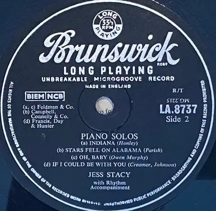 Jess Stacy - Piano Solos With Rhythm Accompaniment