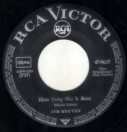Jim Reeves - How Long Has It Been / Suppertime
