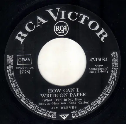 Jim Reeves - When You Are Gone / How Can I Write On Paper