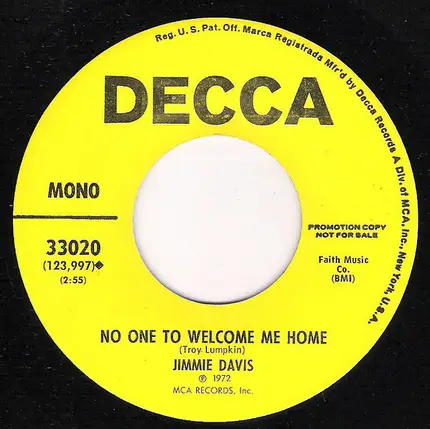Jimmie Davis - Let's All Shine / No One To Welcome Me Home