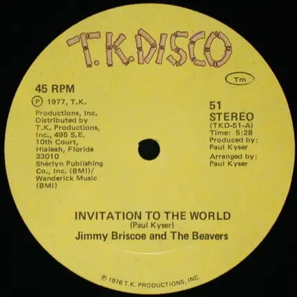 Jimmy Briscoe And The Beavers - Invitation To The World / Living For Today