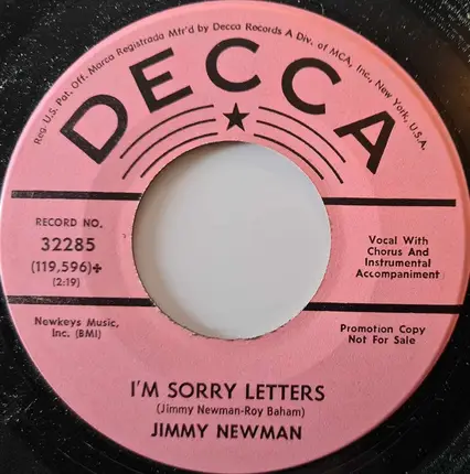 Jimmy C. Newman - Sunshine And Bluebirds / I'm Sorry Letters