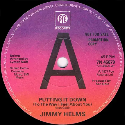 Jimmy Helms - Putting It Down (To The Way I Feel About You) / Uncertain