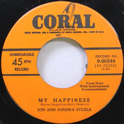 Jon And Sondra Steele - My Happiness / I'd Love To Call You Sweetheart