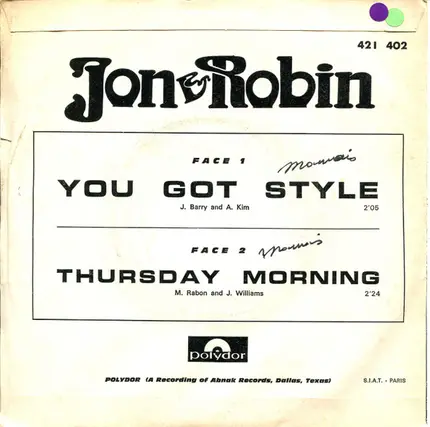 Jon & Robin - You Got Style / Thursday Morning