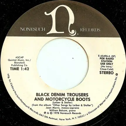 Joan Morris , William Bolcom - Black Denim Trousers And Motorcycle Boots