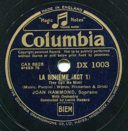 Joan Hammond - La Boheme (Act 1) The Call Me Mimi  / Madam Butterfly (Act 2) One Fine Day