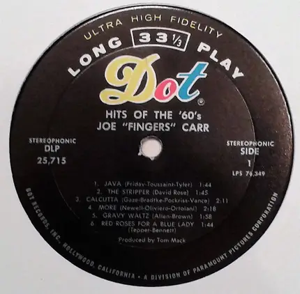 Joe "Fingers" Carr - Hits Of The '60s
