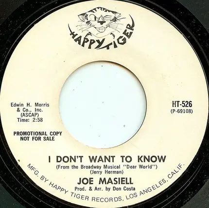 Joe Masiell - Love Is Only Love / I Don't Want To Know