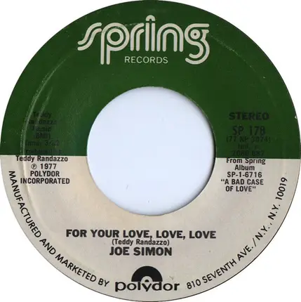 Joe Simon - For Your Love, Love, Love / I've Got A Jones On You Baby