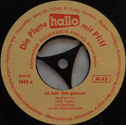 Joe Steinberg Und Das Rubin-Swingtett / Das Fred-Bender-Trio - Ich Hab' Dich Gewarnt / Selbstgestrickt