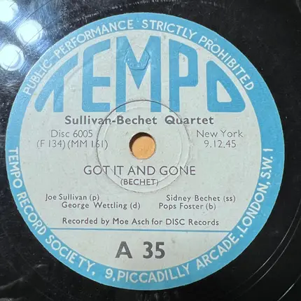 Joe Sullivan / The Sullivan-Bechet Quartet - Fidgety Feet / Got It And Gone