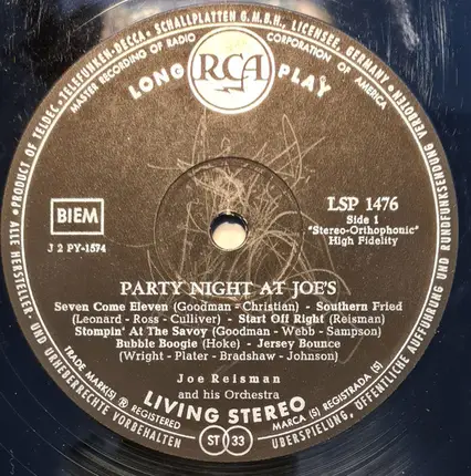 Joe Reisman And His Orchestra - Party Night At Joe's